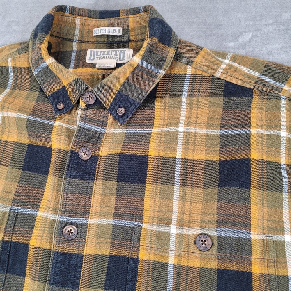 Duluth Trading Co Mens XL Tall Untucked Relaxed Fit Plaid Flannel‎ Shirt Gold - Picture 2 of 6